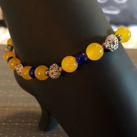 Yellow & Blue Jade Handmade Ankle Bracelet - Picture 1 of 8